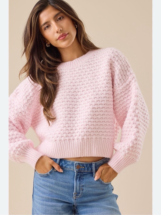 Altar'd State Sweaters - Altar'd State Light Pink Bubble Knit Cropped Crew Sweater